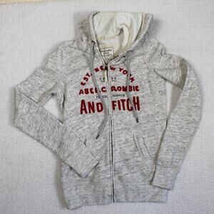 Abercrombie Fitch Sweatshirt Y2K Womens XS Gray Logo Embroidered Hoodie Campus